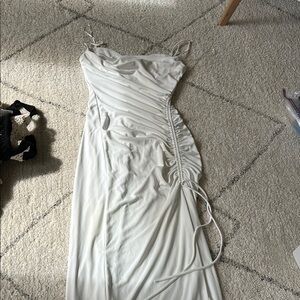 Zara White Ruched Tie Front Maxi Dress